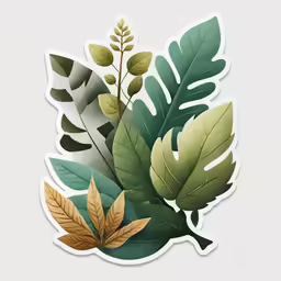 the botanical sticker is displayed with leaves