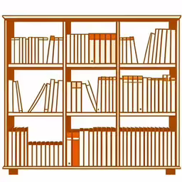 there is a drawing of books on a bookcase,a wooden book shelf full of books on it