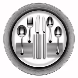 silverware is set in a round white dish