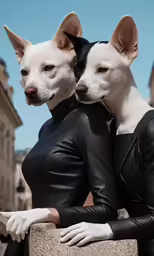 two dogs dressed up as mice sitting next to each other