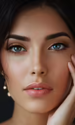 a close up photo of a woman holding her hand on her face