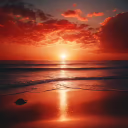 a sunset on a beach and some sand