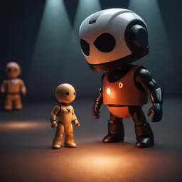 two small robots are standing next to each other