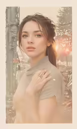 a woman wearing an old photo of herself