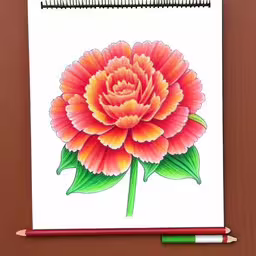 a white drawing board with a flower on it,an image of a rose on a notepad,a note pad with a flower on it,there is an image of a large flower on the notebook,a drawing of a flower on paper by pencil