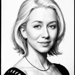a black and white photograph of a woman with blond hair
