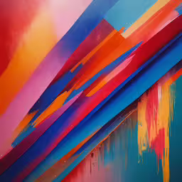 a group of colorful lines and colors painting on canvas,a painting that has been done using various colors