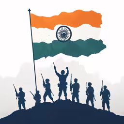 army with soldiers raising the indian flag