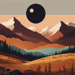 landscape with mountains and trees in the foreground,an image of the mountains that are in different colors