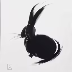 a rabbit with headphones sitting on top of it