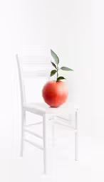 an apple sitting on top of a white chair