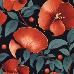 a seamless flower design with red petals and leaves