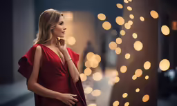 a beautiful blonde woman standing on a walkway