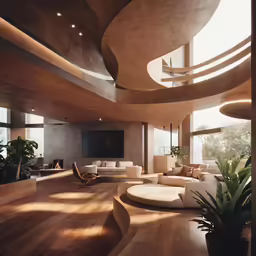the inside of a large modern home with wooden floors