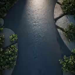 the water is running through the rocks by itself