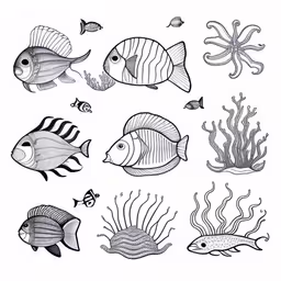 a line drawing of fish in the ocean