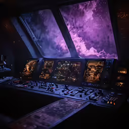a control area with large screens in the ceiling