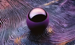 a purple sphere is surrounded by black, and white lines