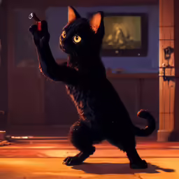 the black cat in the movie tangled is holding a toy
