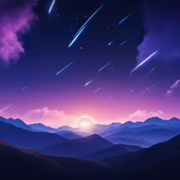 some stars are flying by some mountains