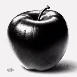 an apple with a black textured surface and a thin green strip