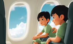 boy and girl sitting by a window looking out at the sky