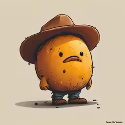 a cartoon figure in a hat with one hand in the shape of a face