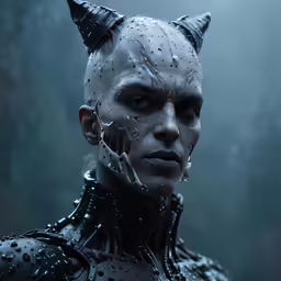 a woman with horns on her head and spikes on her face