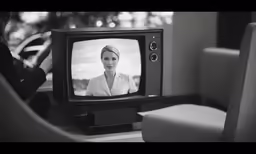 a television with an image of a woman on it
