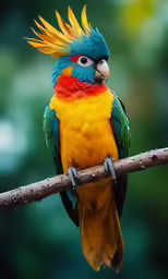 a bird with colorful feathers perched on a branch