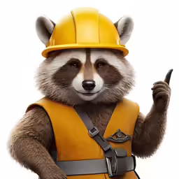 a raccoon wearing a yellow hardhat and holding a wrench