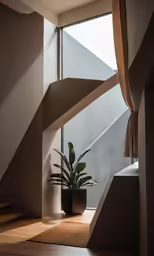 a house with an angled stair case