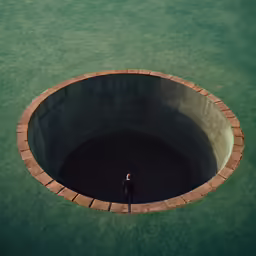 man in black suit in a hole of concrete