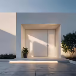 a front door is shown with bright light