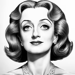 a drawing of a woman in pearls wearing big earrings