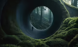 a person walking down a path made out of moss