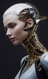 a woman with an artificial body and head gear