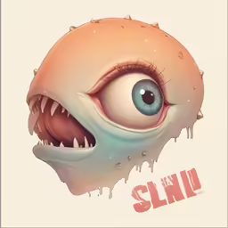 an image of a monster with teeth and blue eyes
