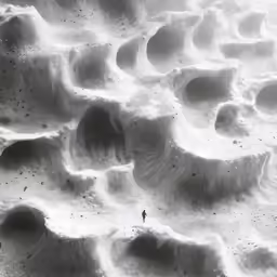 a snow landscape covered with snow and tiny dots
