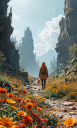 a person with a backpack walking on a dirt road