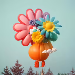 an arrangement of brightly colored flowers on top of an inflatable object