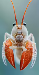 a insect with horns is shown looking at the camera
