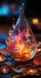 a glass with a tear hanging from it on a table