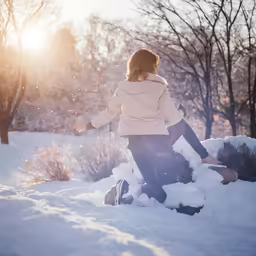 a woman walking in the snow carrying an umbrella