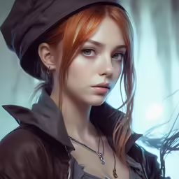 the woman has long hair wearing a hat and jacket