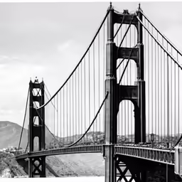 a black and white photo of a suspension bridge