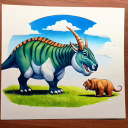 a card has an illustration of a tri - bull and a bear