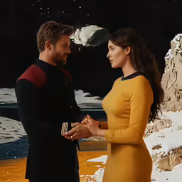 the man and woman are standing near each other