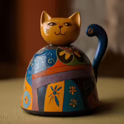 there is a cat decoration on a small kettle