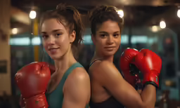 the woman are posing for their picture in the gym